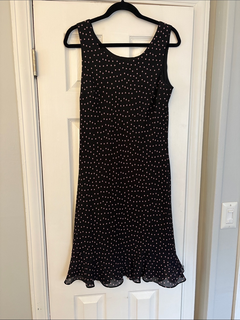 Studio Collection Black Pink Polka Dot Sleeveless Ruffle Dress Sz 14 Work Event